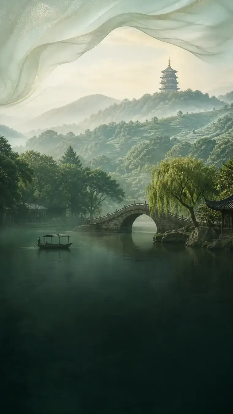 杭州西湖与龙井茶山地标